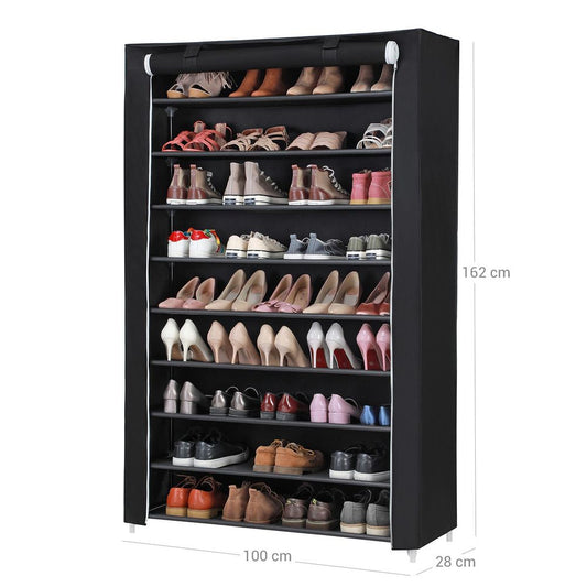 10 niveaux armoire à chaussures xxxl étagère à chaussures pour 54 paires chaussures 162 x 100 x 28 cm armoire en tissu noir, SONGMICS