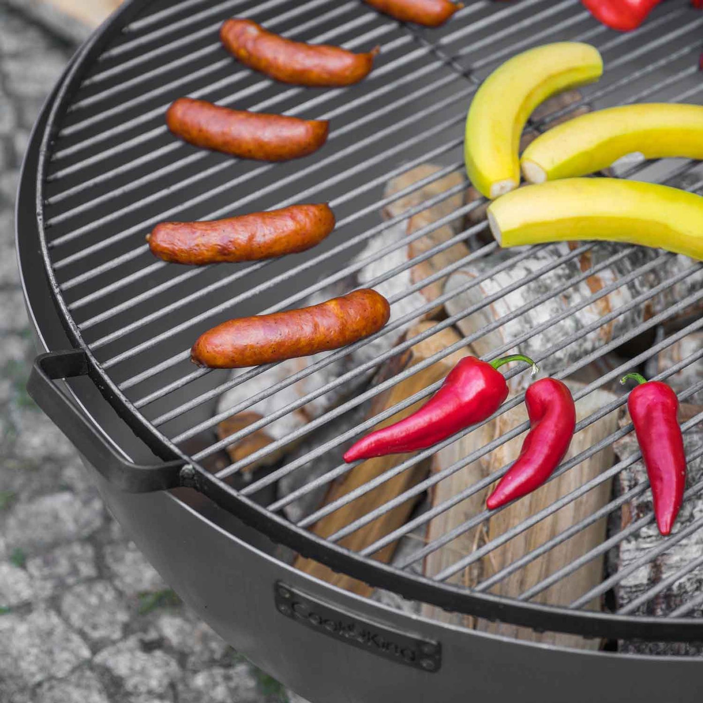 Grille de barbecue, Grille de cuisson en acier, Grille de cuisson en acier avec 4 poignées à poser sur brasero, Cook King, 4