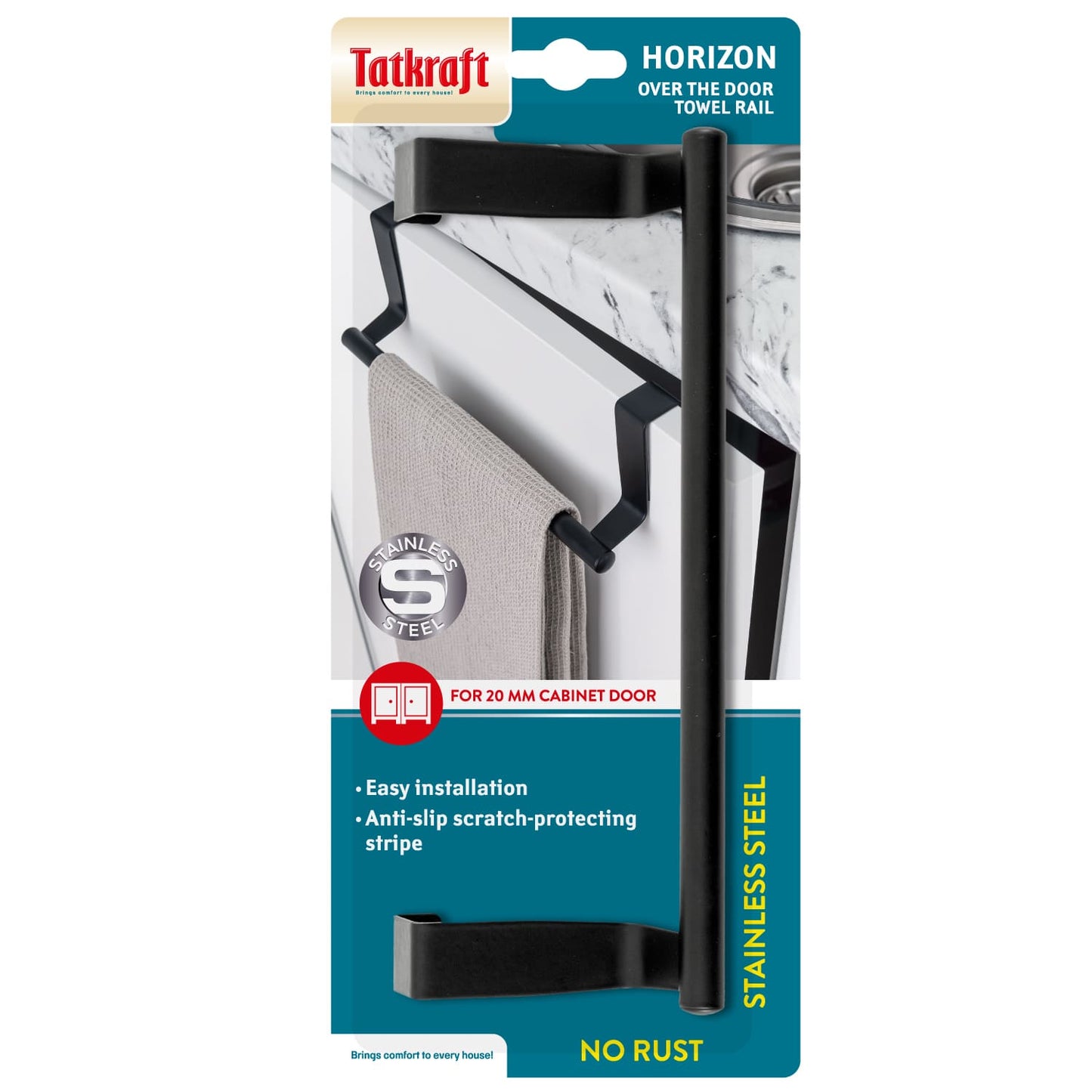 Porte Serviettes Torchons sur Porte, Barre Acier Inox à Suspendre sur Porte de Placard, Tatkraft Horizon Black