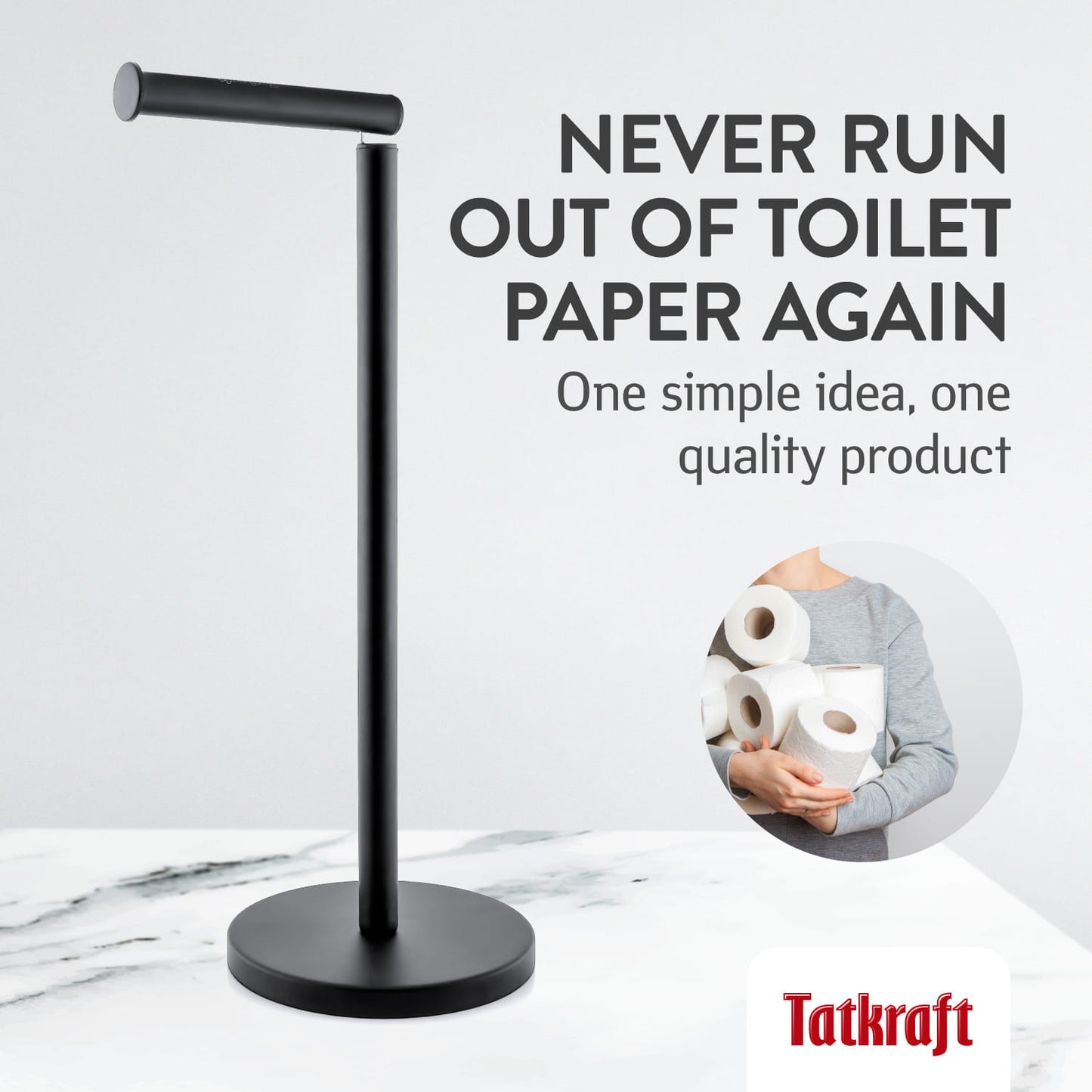 Tatkraft Nora Porte-Rouleau pour Papier Toilette en Acier Inox sur Pied, Idéal pour 4 Rouleaux de Papier Hygiénique, 15x42 cm
