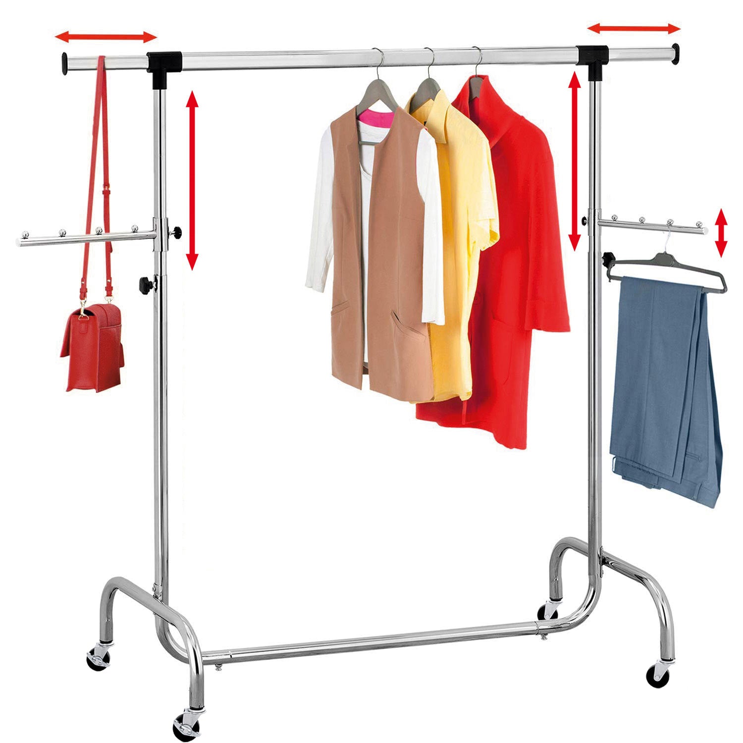 Portant Robuste pour Vêtements en Acier, Penderie sur 4 Roues, Réglable en Largeur et Hauteur, 45 cintres, 1
