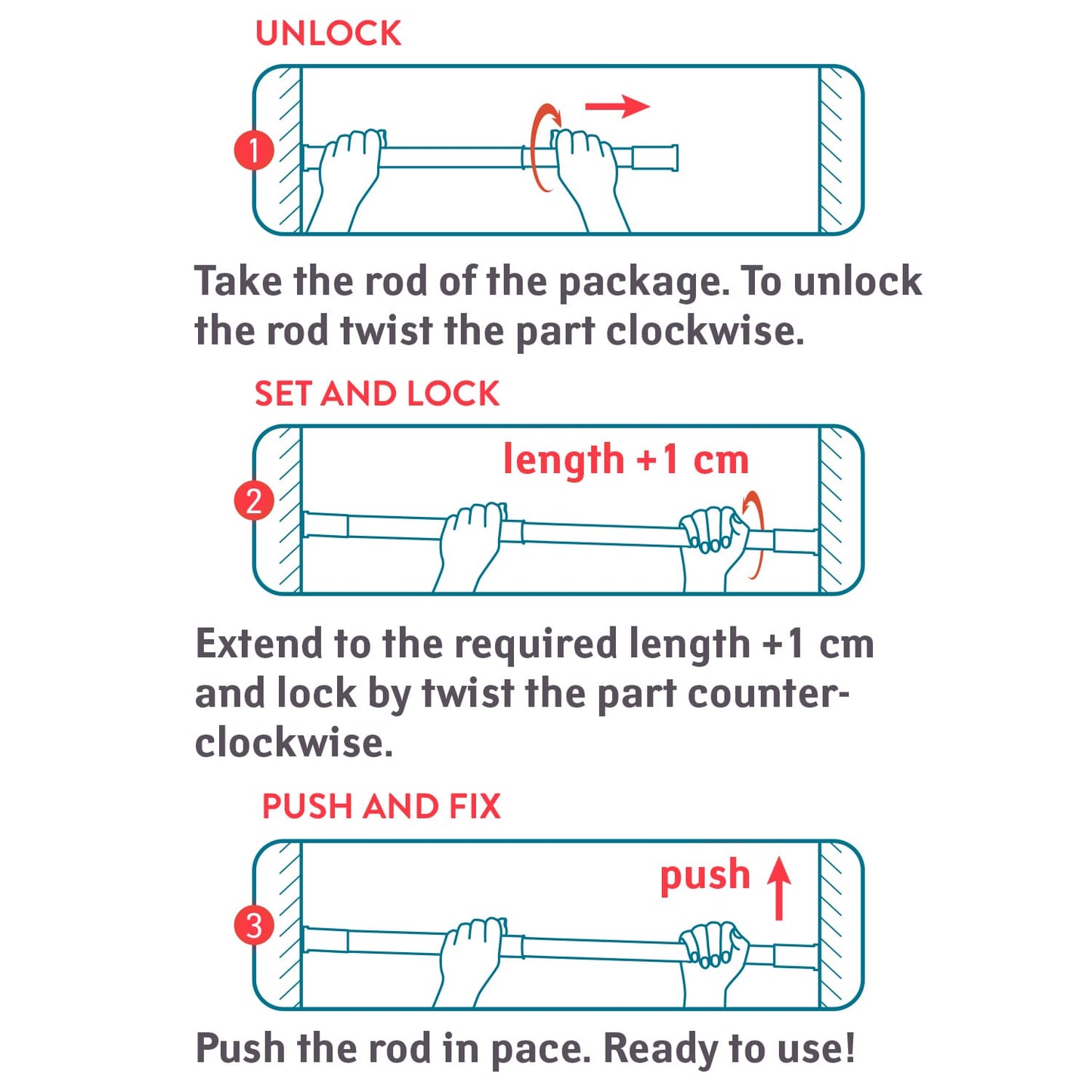 Tatkraft Oscar - Barre de Fixation Réglable pour Rideau de Douche sans Percer, Tringle de Douche Antidérapante Télescopique en Acier