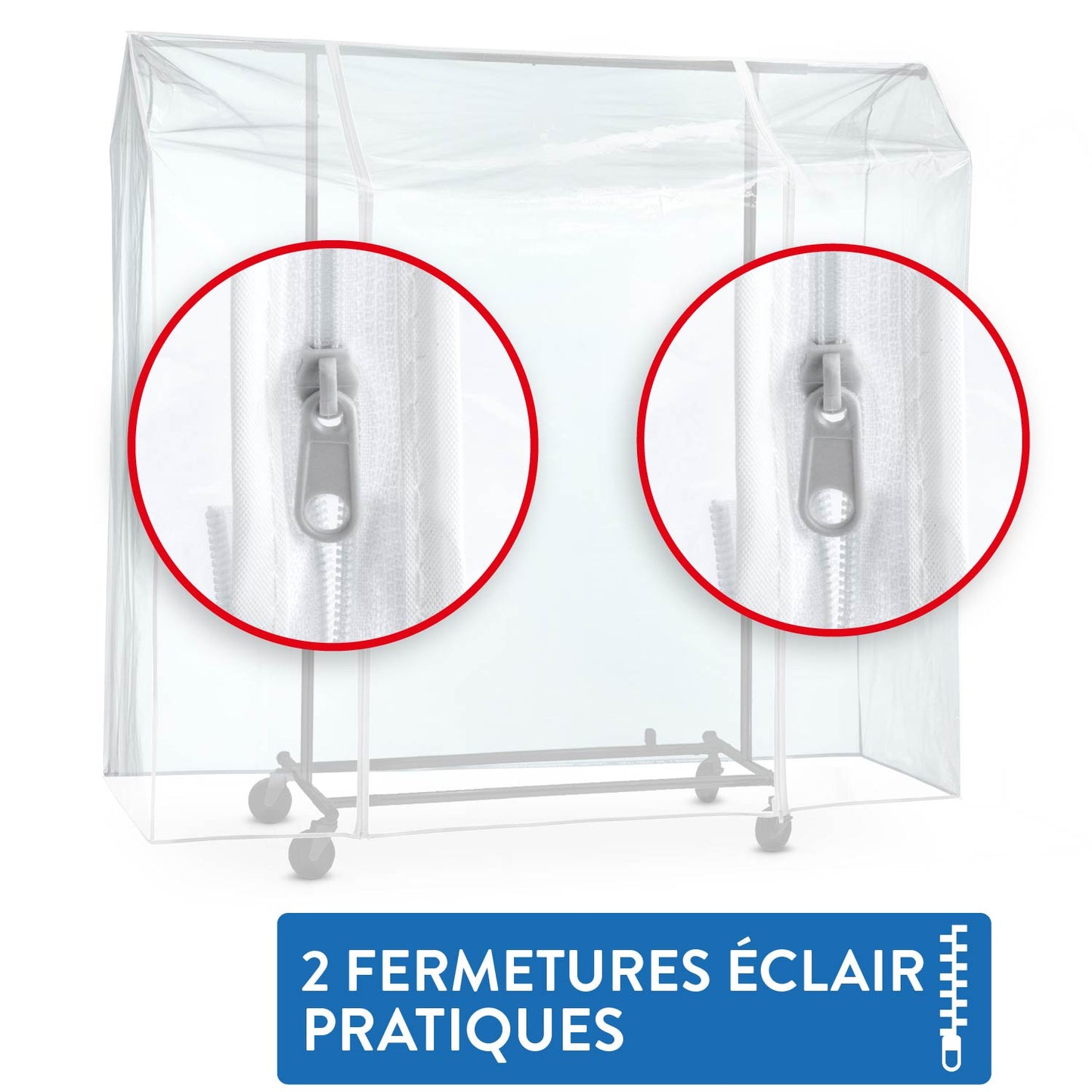 Housse pour portant vetement, Transparent, 155×60×160 cm, 2 fermetures éclair, protection étanche, contre la poussière, et les UV, Tatkraft Schild, 3