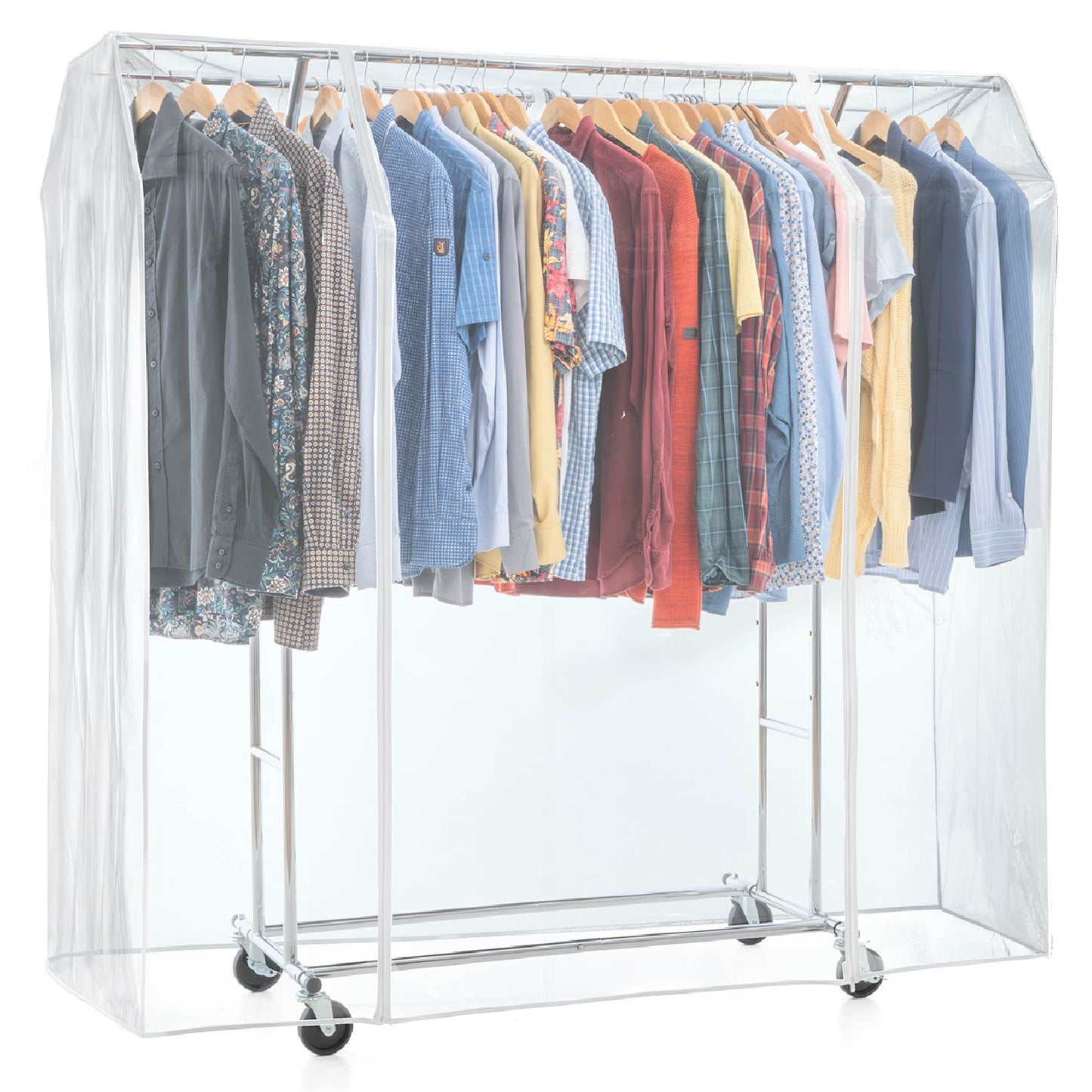Housse Portant Vetement, Grande 169x90x170 cm, avec 2 fermetures éclair, protection contre la poussière, rayons UV, Transparent, Tatkraft Safe