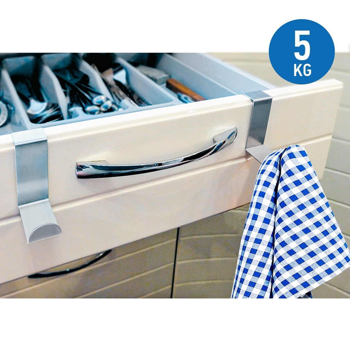 Tatkraft Seger 6 Crochets de Porte en Acier Inoxydable, Réversibles pour Porte Standart et Placard Armoire, Jusqu’à 5 kg