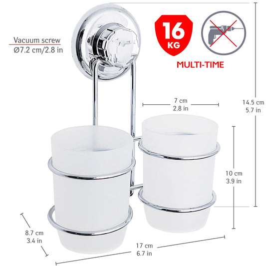 Porte-Brosses à Dents Mural avec 2 Gobelets, Support Gobelets à Ventouse pour Salle de Bain Cuisine, Tatkraft Odr