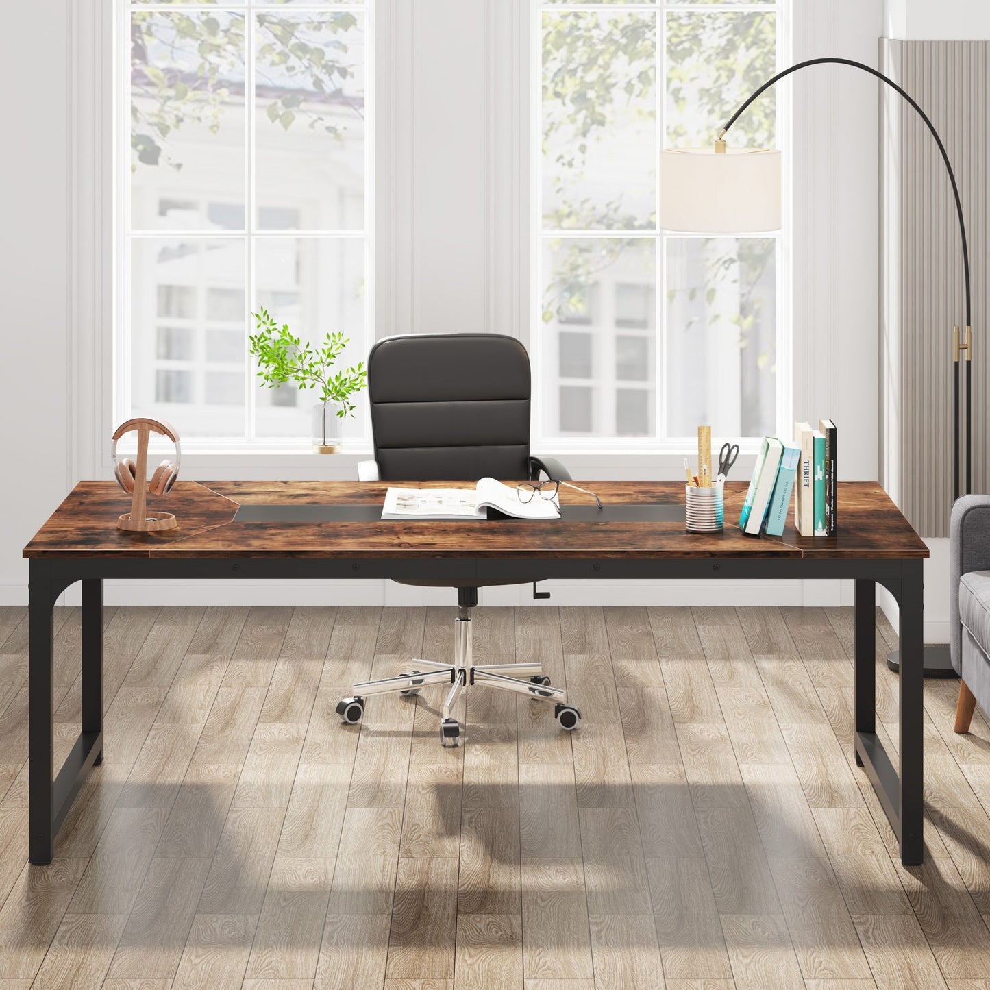 Bureau Ordinateur, 180 x 90 x 77 cm, Bureau Professionnel, Table de Réunion, Brun, Tribesigns, 7