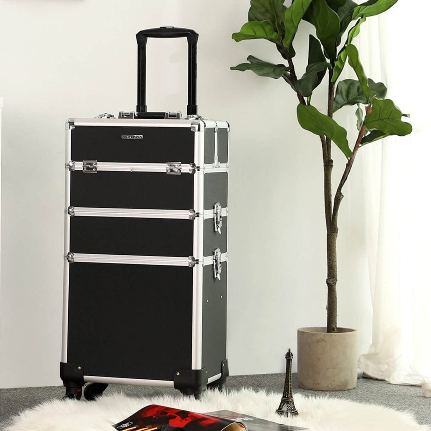 Valise de Maquillage 3-en-1, Mallette Cosmétique à Roulettes, Trolley à maquillage, Beauty case, Noir, SONGMICS, 1