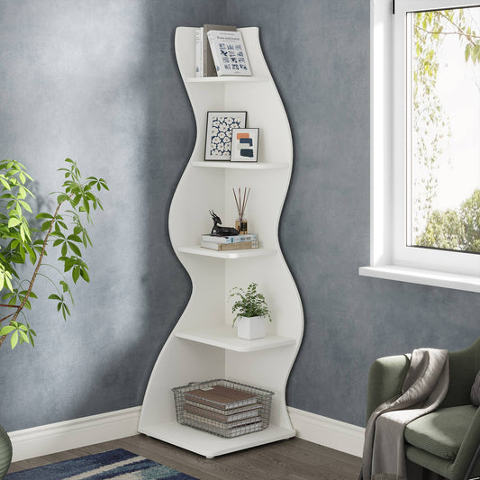 Etagere d'angle, 5 Niveaux, Bibliothèque d'angle, 50 x 48 x 177 cm, Blanche, Tribesigns, 2