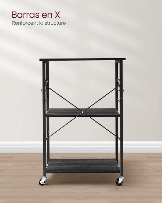 Chariot, Rangement Cuisine, Desserte à Roulettes sur 4 Niveaux, Étagère de Cuisine avec 6 Crochets, VASAGLE, 2