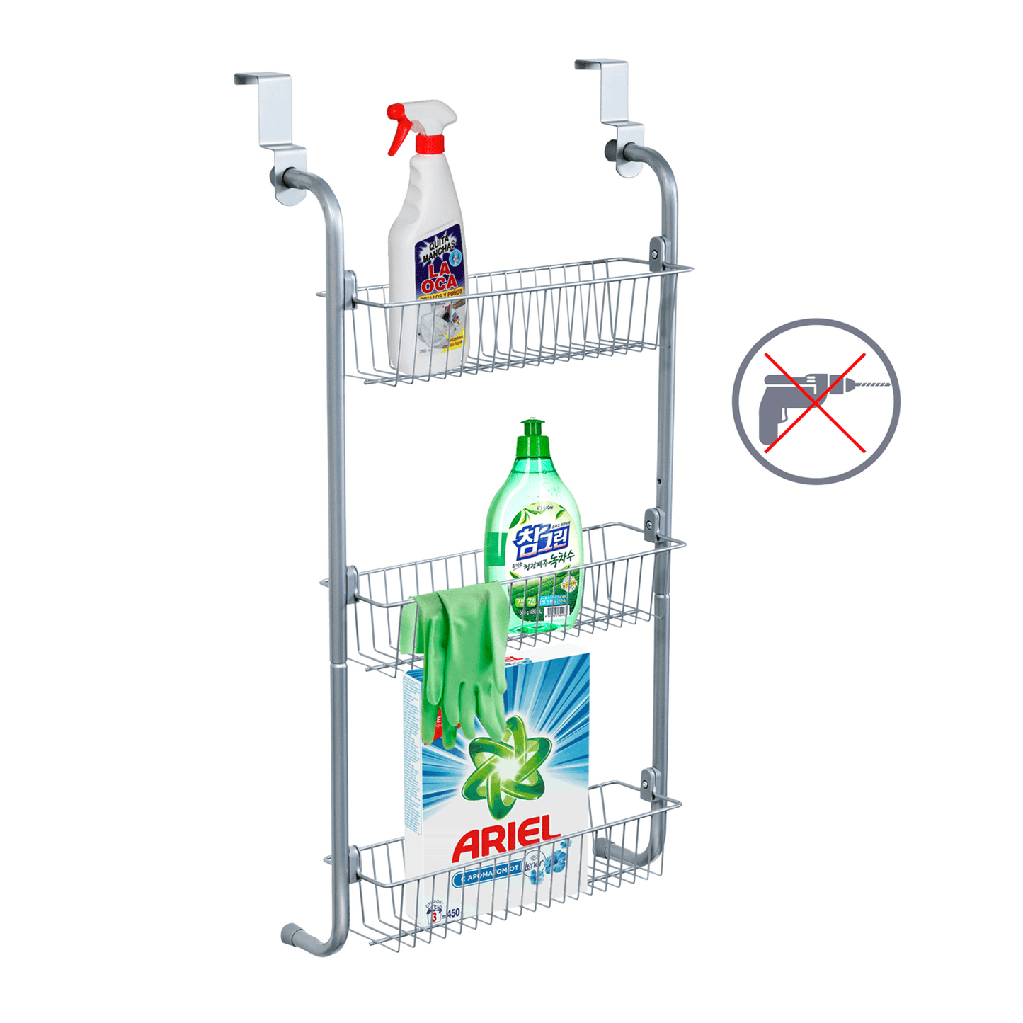 art moon Climber Étagère de Douche en Acier Chromé à Suspendre sur Porte 3 Paniers Caddy, Rangement de Douche à 3 Niveaux Amovibles