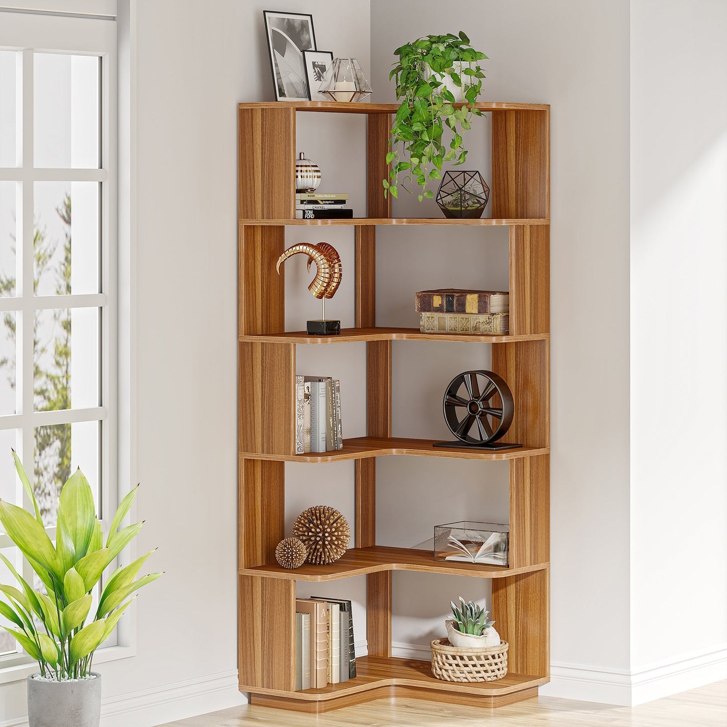 Etagere d'angle, 6 niveaux, Bibliothèque d'angle, 60 x 60 x 165 cm, Étagère rangement, Etagere Salon, Tribesigns, 2