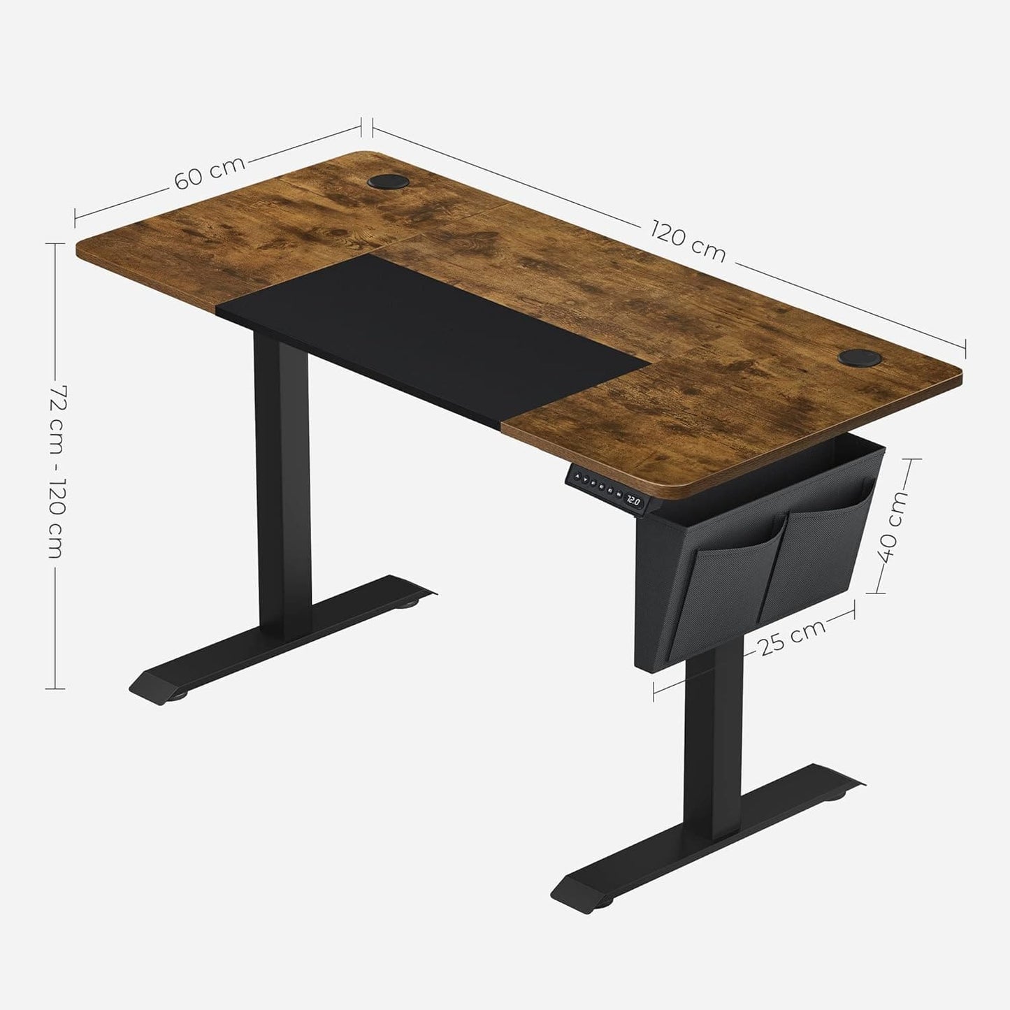 SONGMICS - Table Réglable en Hauteur, Bureau Électrique, 60 x 120 x (72-120) cm