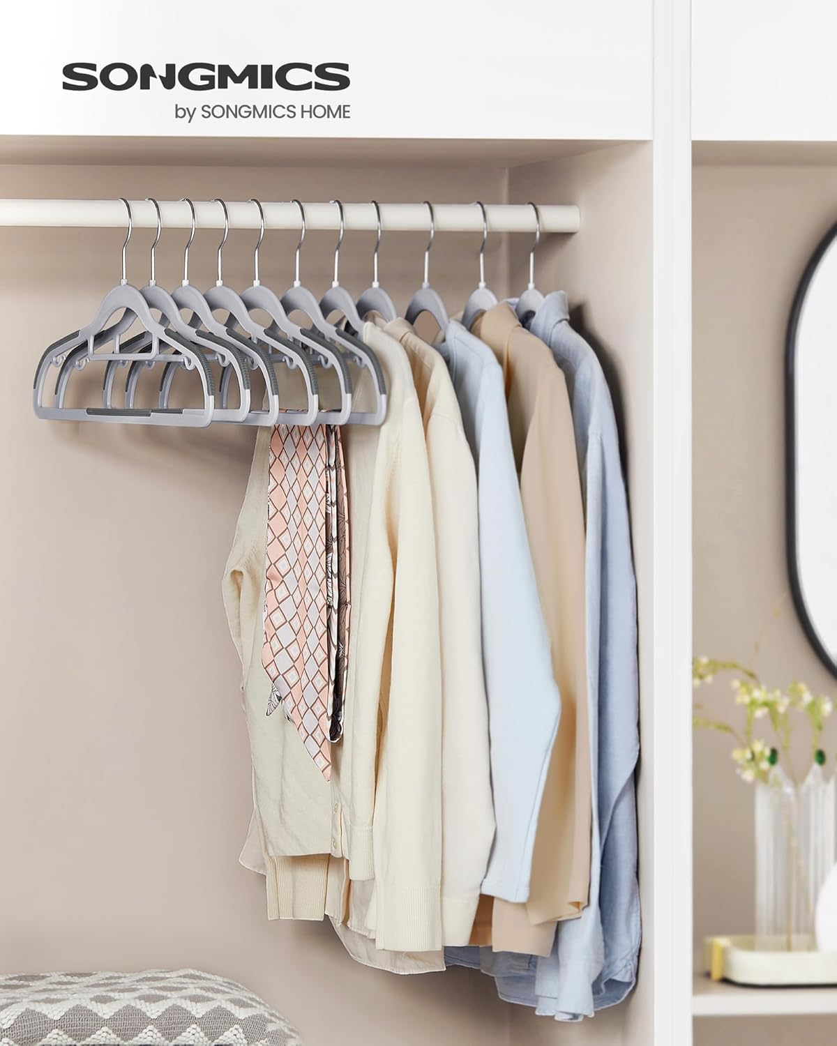 Cintres, 30 pièces, Cintre Pantalon, Longueur 42 cm, Cintre Vetement, Gain de Place, Plastique, Gris, SONGMICS, 8
