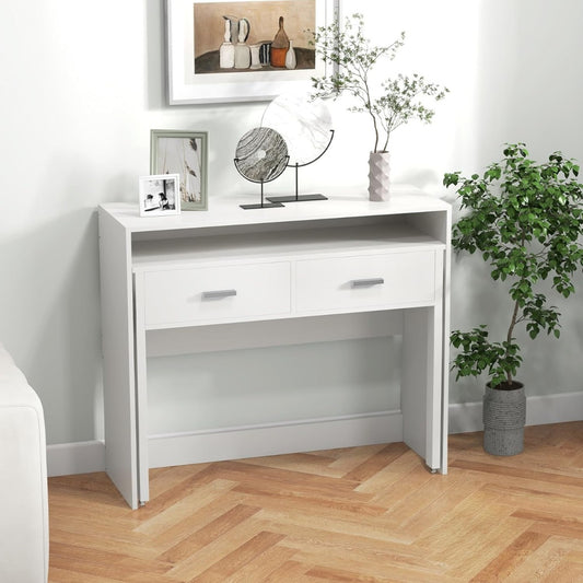 Bureau Extensible, Bureau Ordinateur de 100 cm, Console Bureau, Table de Bureau pour Roulettes, Blanc, Costway, 2
