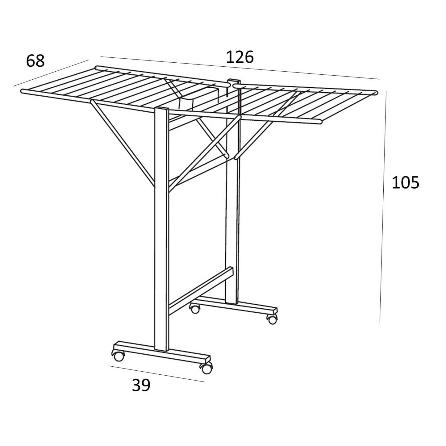 Étendoir à linge, Étendoir à linge pliable, Corde à linge de 13 m, Panier à pinces à linge, en bois, ARIT RONDINE - cerisier, 3