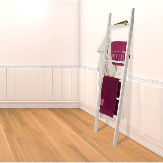 Porte serviette bois AXEL Porte serviettes sur pied, Porte serviette salle de bain, avec 5 niveaux, Couleur blanche , ARIT, 2