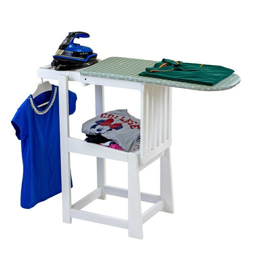Table à Repasser Chaise, 2-en-1, Planche à repasser, 81x35cm, Support pour fer à repasser, Coussin, Bois, ARIT SINFONIA - Blanc, 2