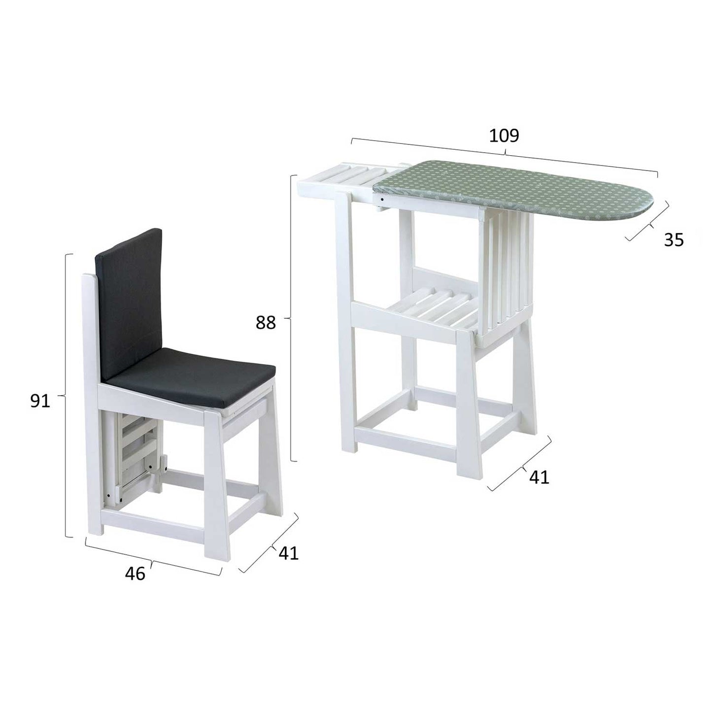 Table à Repasser Chaise, 2-en-1, Planche à repasser, 81x35cm, Support pour fer à repasser, Coussin, Bois, ARIT SINFONIA - Blanc, 7