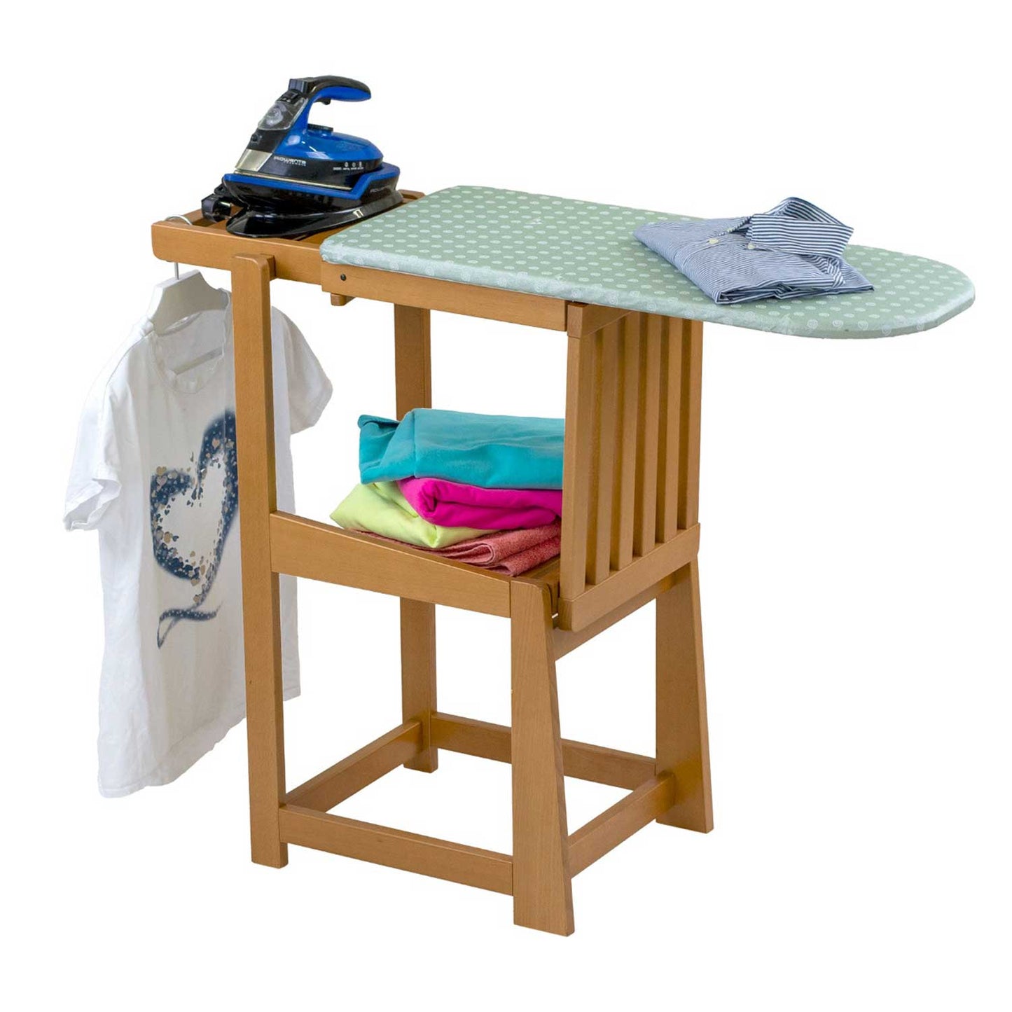 Table à Repasser Chaise, 2-en-1, Planche à repasser, 81x35cm, Support pour fer à repasser, Coussin, Bois, ARIT SINFONIA - Cerisier, 2