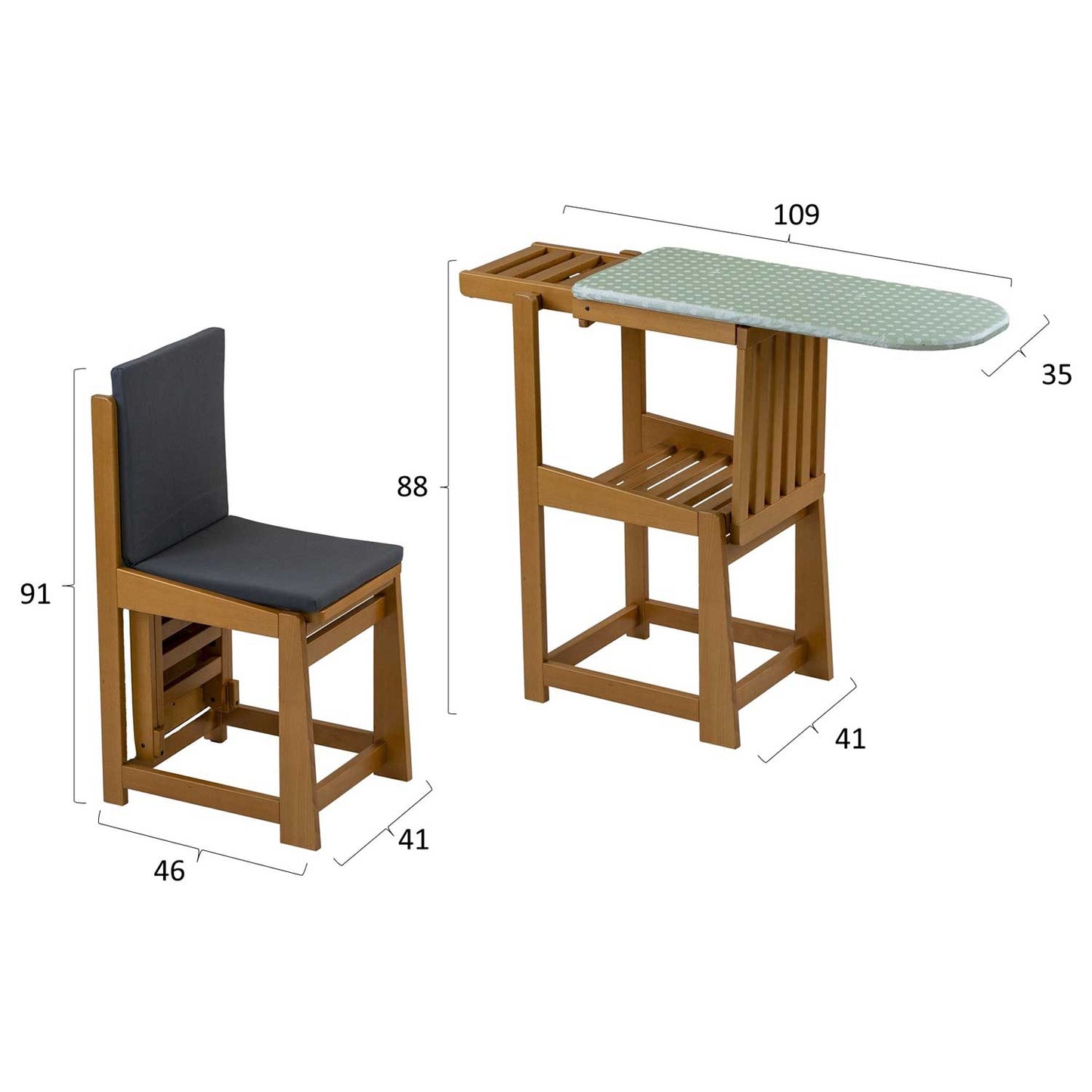Table à Repasser Chaise, 2-en-1, Planche à repasser, 81x35cm, Support pour fer à repasser, Coussin, Bois, ARIT SINFONIA - Cerisier, 7