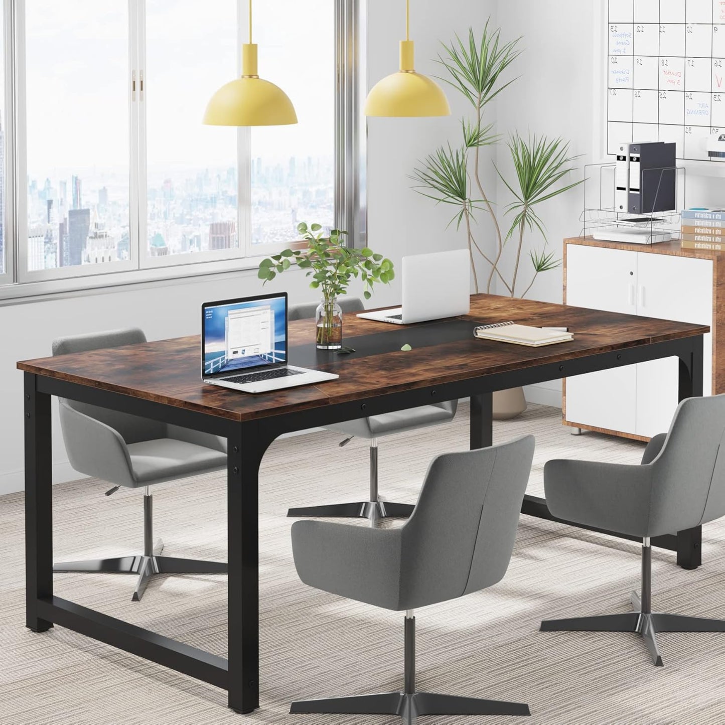 Bureau Ordinateur, 180 x 90 x 77 cm, Bureau Professionnel, Table de Réunion, Brun, Tribesigns, 8