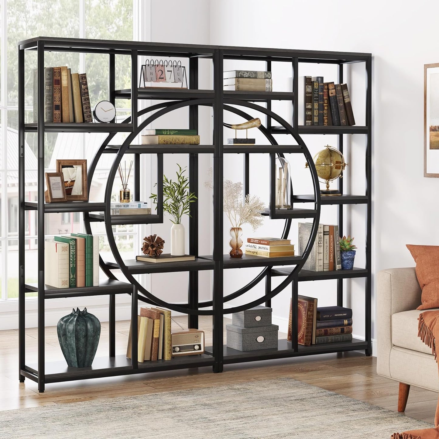 Bibliothèque Industrielle à 5 Niveaux, Haute bibliothèque Autonome avec étagère de Rangement à 9, Étagère de Rangement, 3