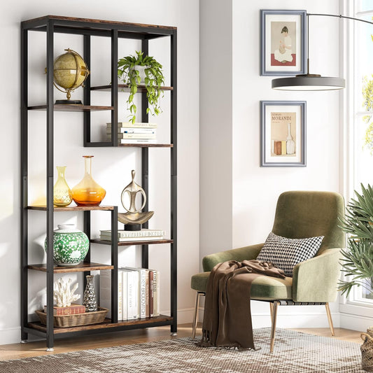 Bibliothèque, Meuble de Rangement, Étagère de Rangement à 6 Niveaux, Étagère à Livres, Marron et Noir, Tribesigns, 2