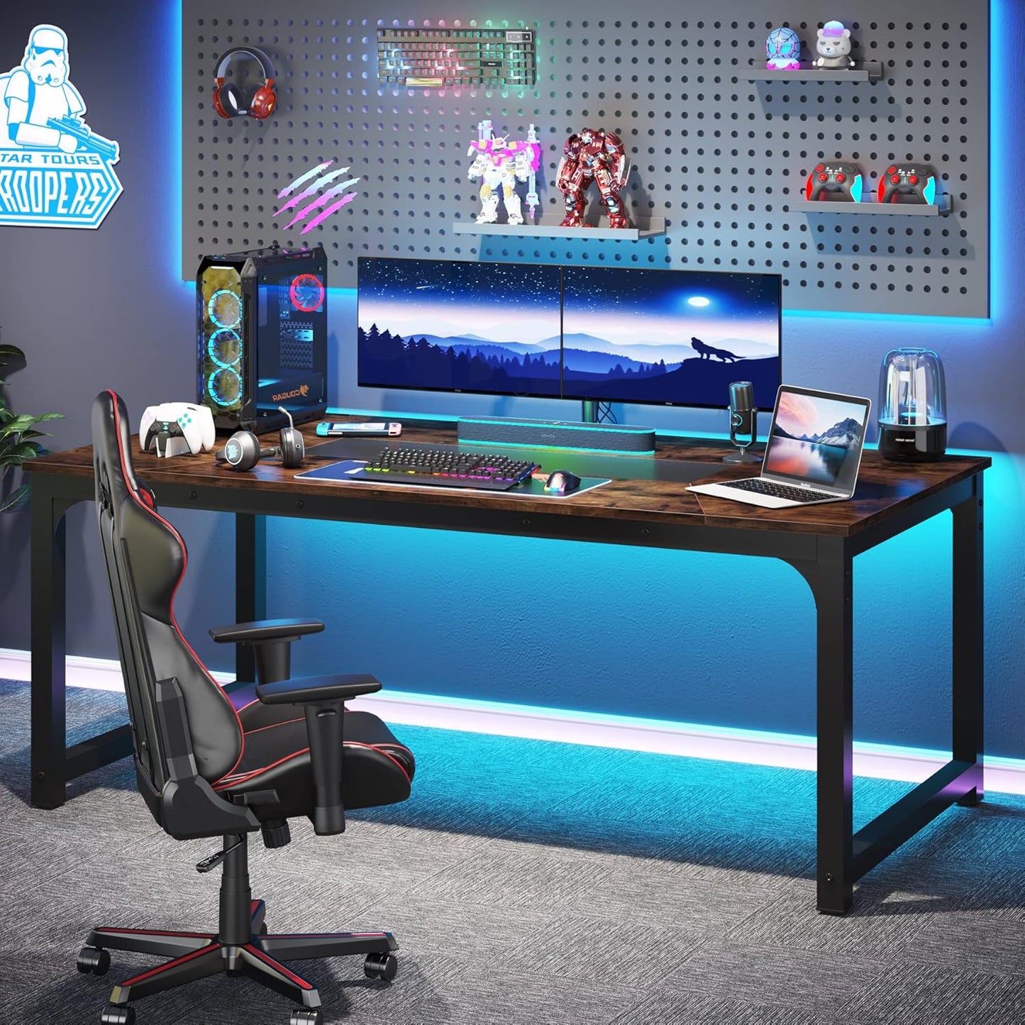 Bureau Ordinateur, 180 x 90 x 77 cm, Bureau Professionnel, Table de Réunion, Brun, Tribesigns, 4