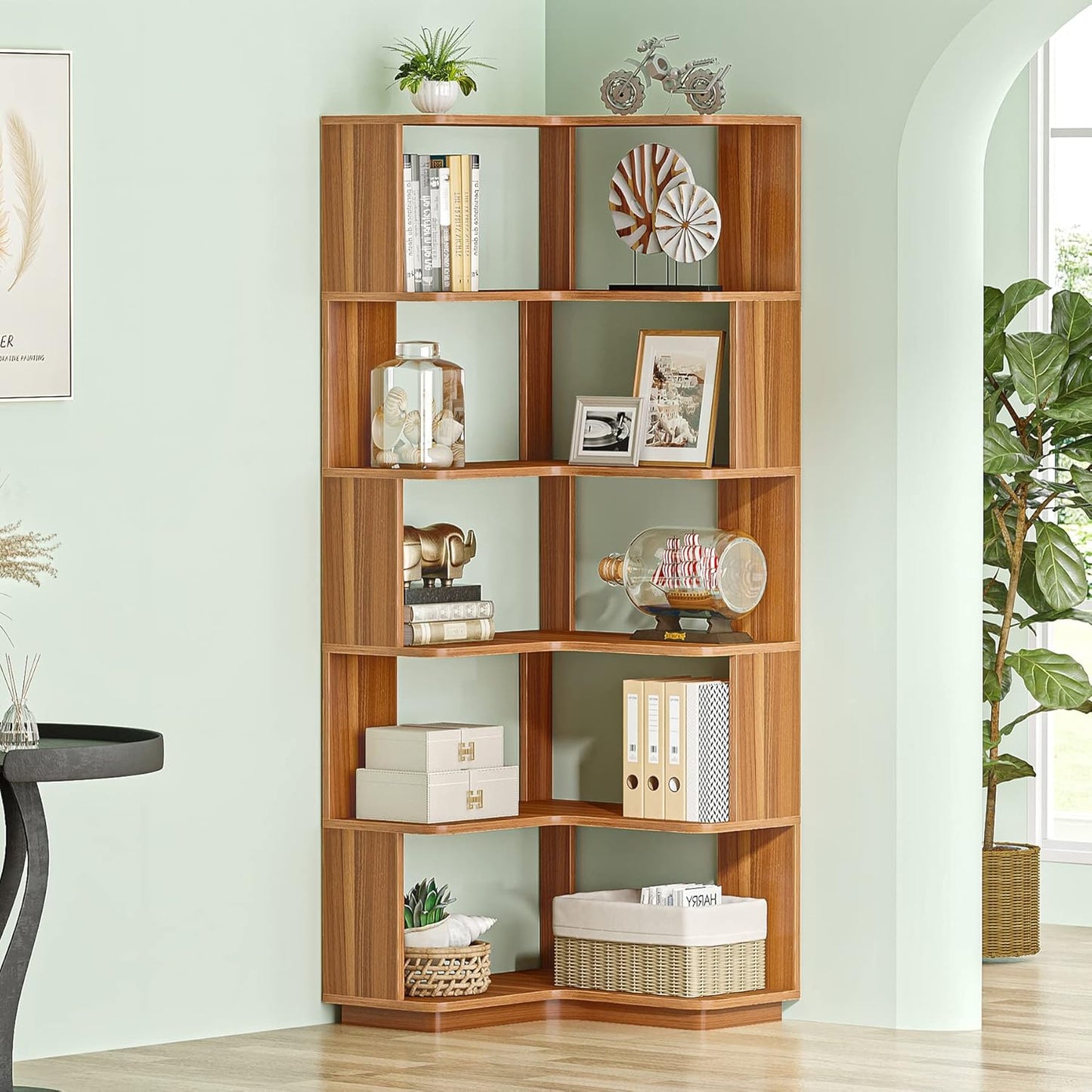 Etagere d'angle, 6 niveaux, Bibliothèque d'angle, 60 x 60 x 165 cm, Étagère rangement, Etagere Salon, Tribesigns, 8