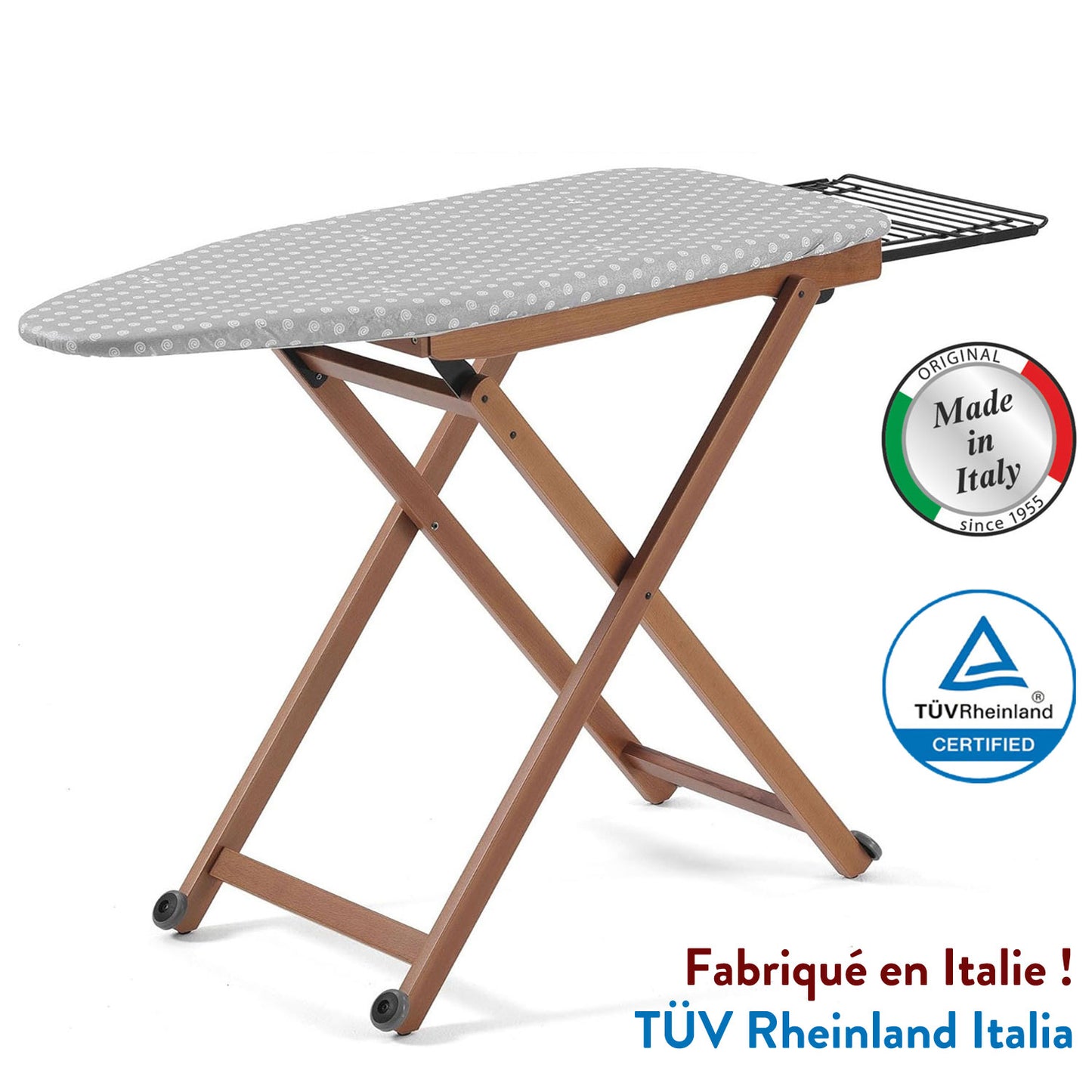 Table à repasser STIROLIGHT, hauteur réglable : 84-88-91-93 cm, roulettes à la base, repose-fer coulissant - Couleur Cerise, ARIT, 3