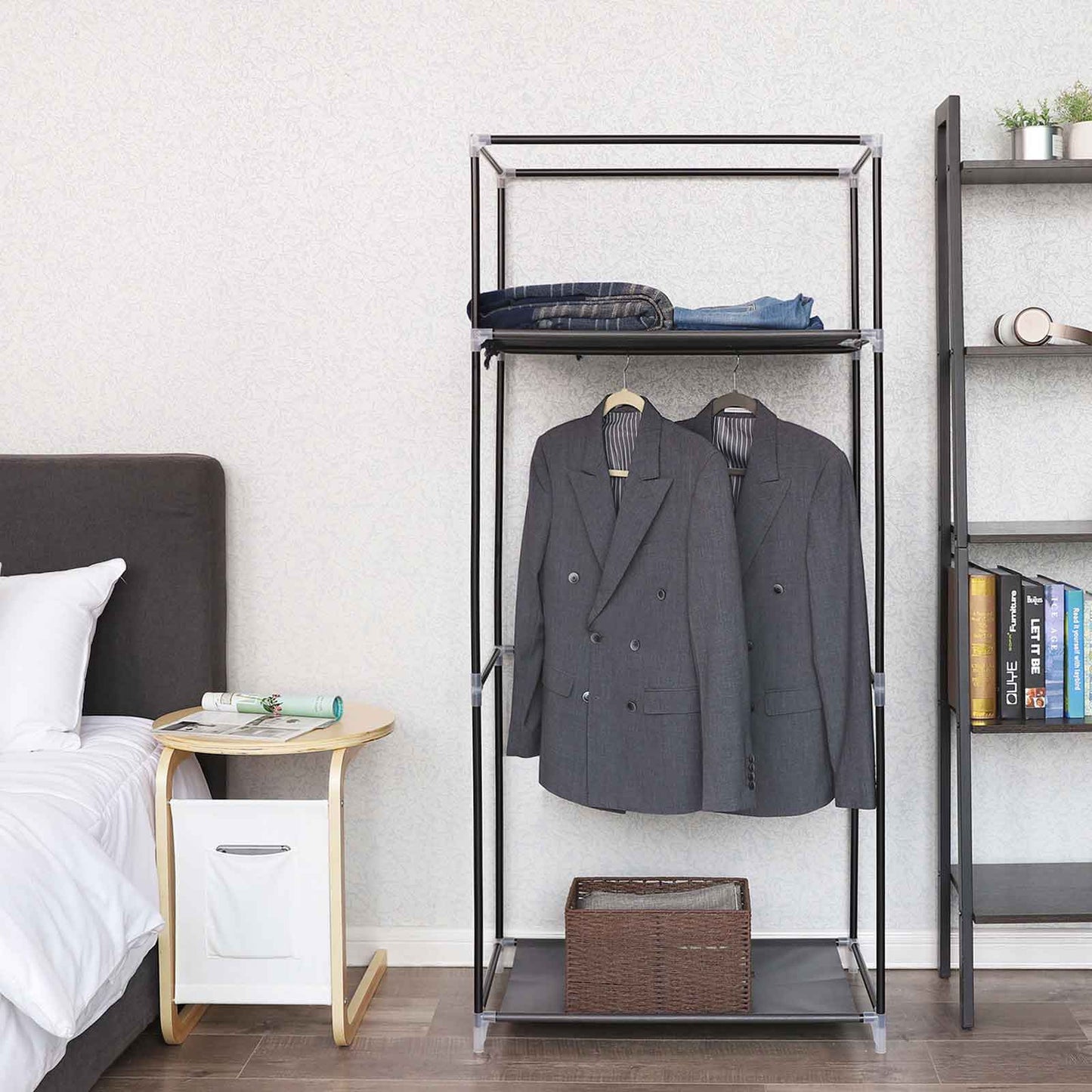 Armoire Tissu, Penderie Tissu, Portant Vetement, Armoire Pliable, avec Tringle de Suspension, Dressing, Noir, SONGMICS, 4