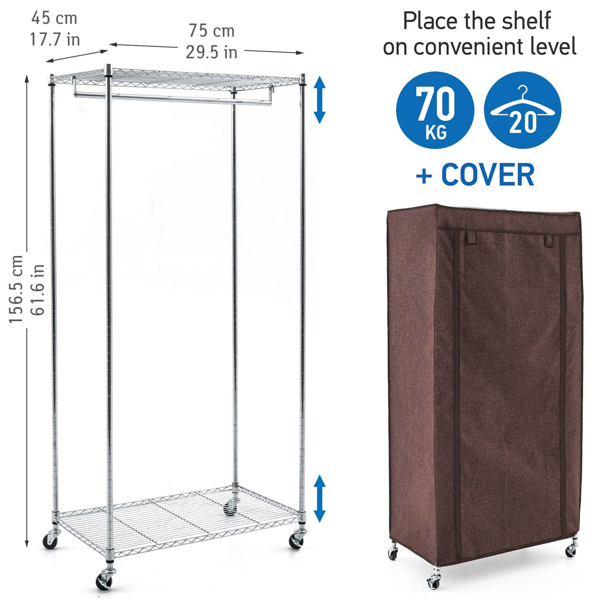 Armoire Tissu Penderie Mobile avec Housse, Portant à Vêtements Solide avec Roulettes et Range-Chaussures, art moon buffalo, 3