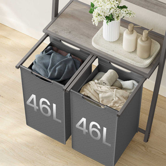 Panier à Linge Pliable, Panier Linge Bois, Corbeille Linge Sale, 2 x 46L, Grège Mélangé et Gris Ardoise, VASAGLE, 2