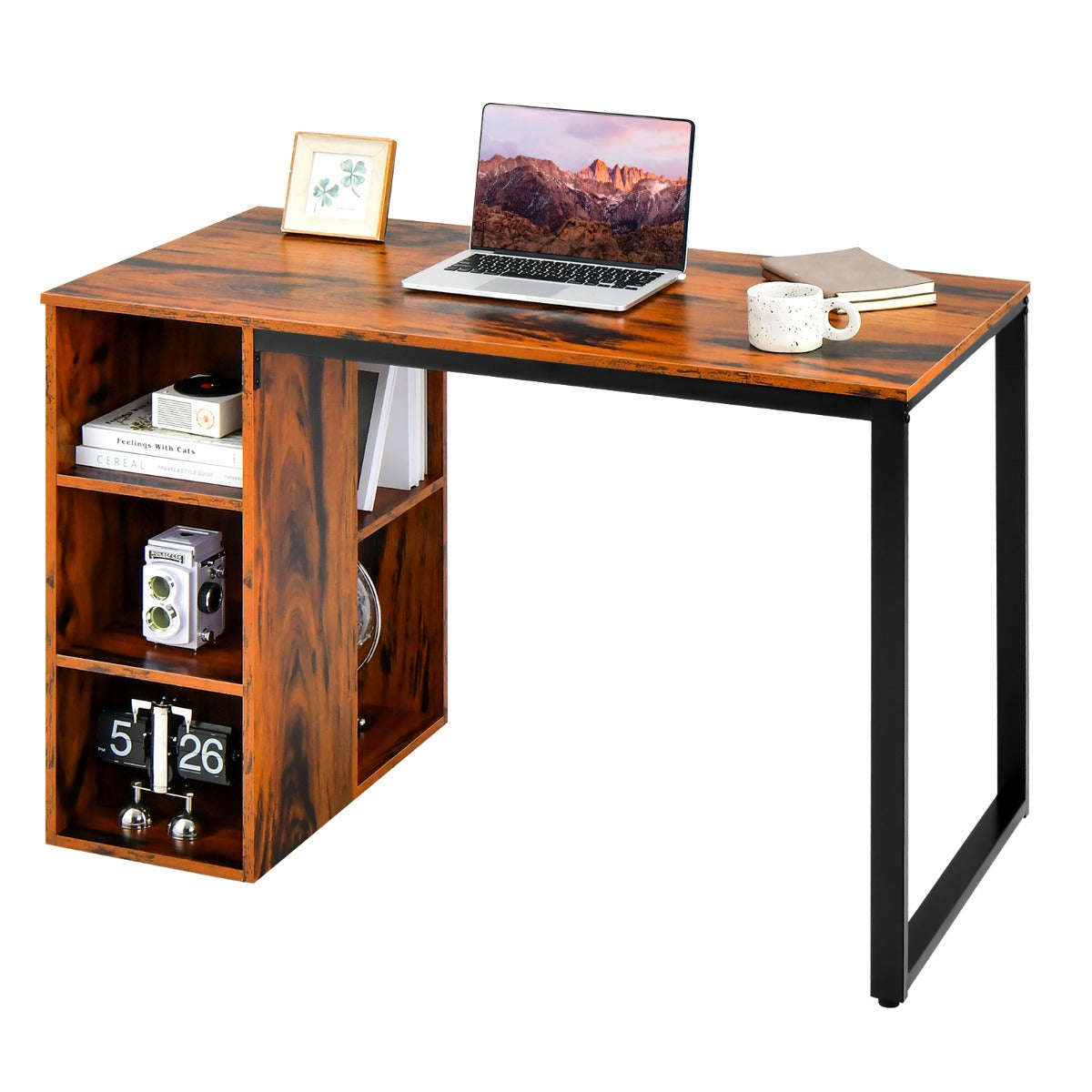 Bureau Ordinateur, Bureau Informatique, Bureau Moderne, Table de Bureau, Poste de Travail, Marron, Costway, 4