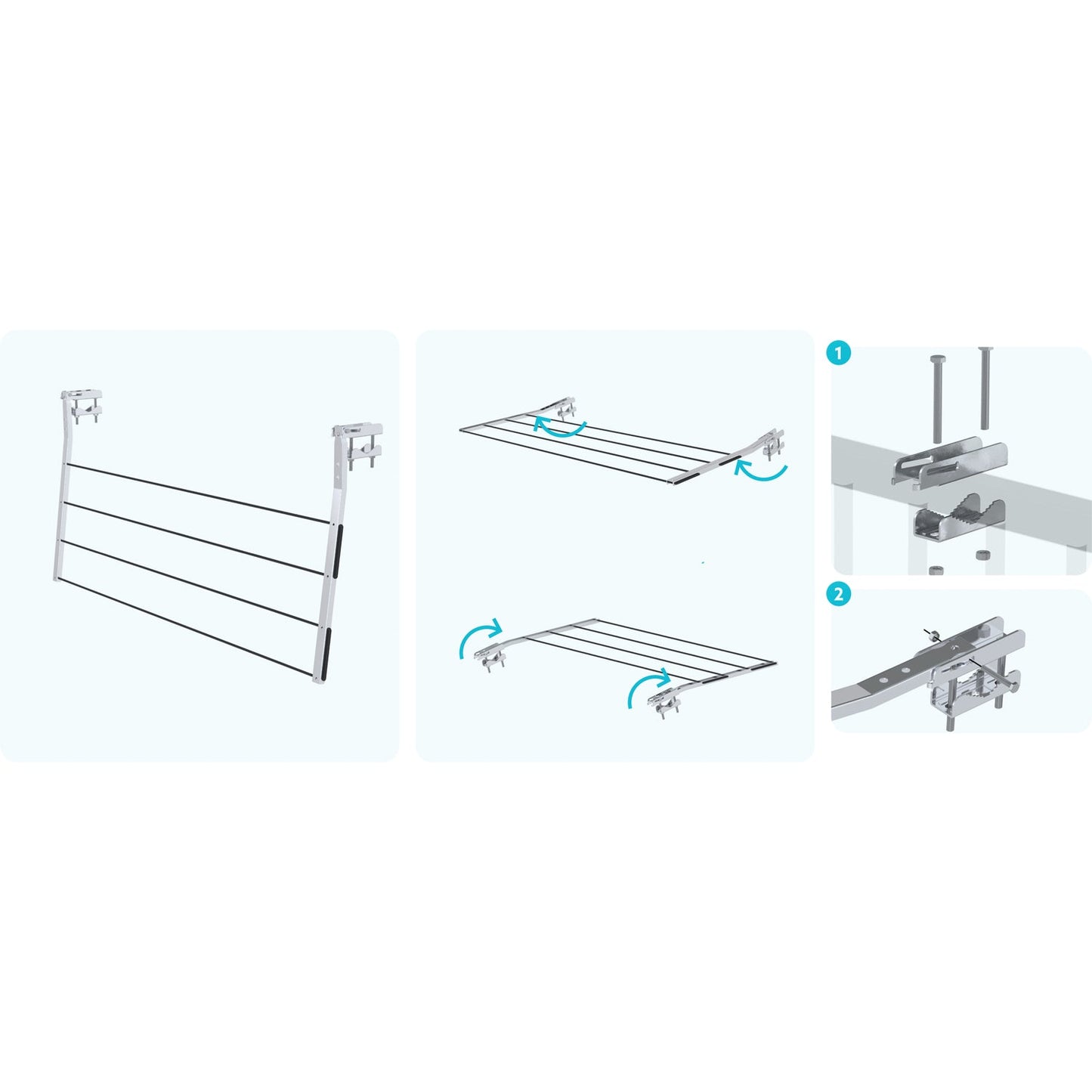 Etendoir a Linge Exterieur, supports de balcon, Sechoir a linge, blocage en 3 positions, charge max.15kg, Colombo BALCON , 2