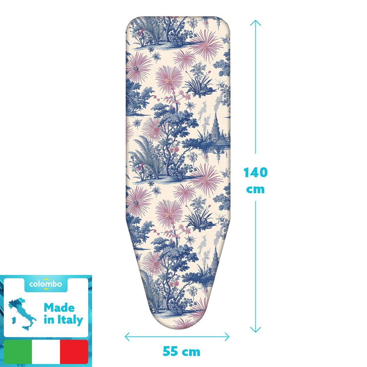 Housse table à repasser, format XL 140 × 55 cm, 100 % Сoton, avec clip, Fabriquée en Italie, Colombo Spring Blossom, 3