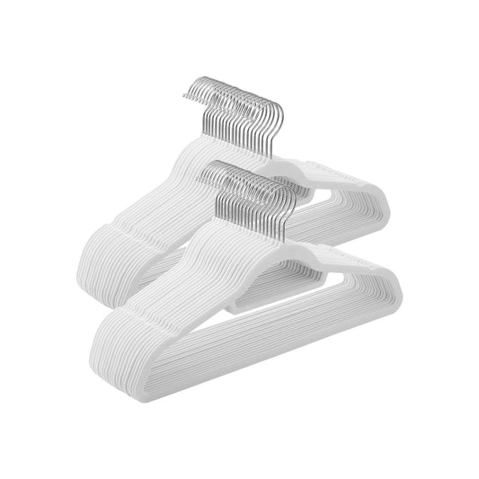 Cintres, Lot de 50, Cintre Pantalon, 43,5 cm, Cintre Velours, avec Barre, Gain de Place, Blanc et Argent, SONGMICS, 1