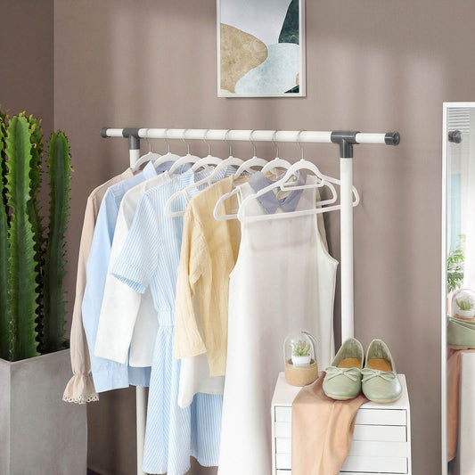 Cintres, Lot de 50, Cintre Pantalon, 43,5 cm, Cintre Velours, avec Barre, Gain de Place, Blanc et Argent, SONGMICS, 2