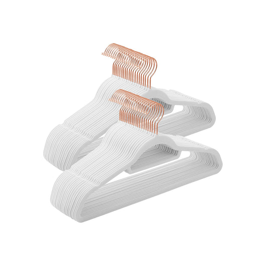 Cintres, Lot de 50, Cintre Pantalon,  43,5 cm, Cintre Velours, Barre À Cravate, Blanc et Rose Gold, SONGMICS, 1
