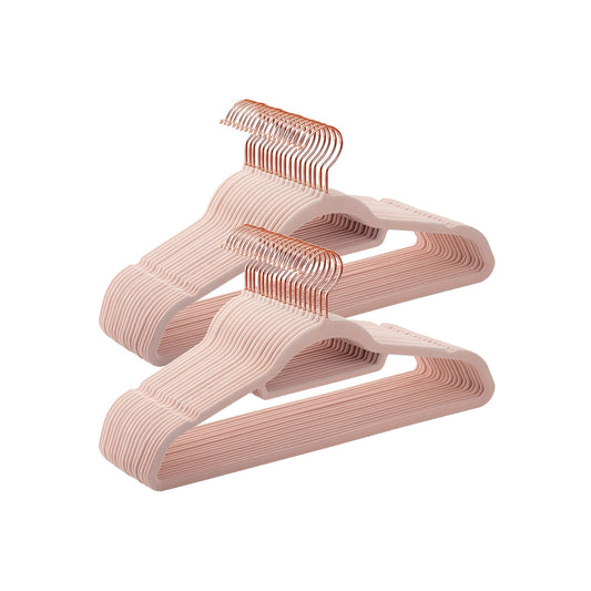 Cintres, Lot de 50, Cintre Pantalon, 43,5 cm, Cintre Velours, Barre à Cravate, Cintre Vetement, Rose, SONGMICS, 1