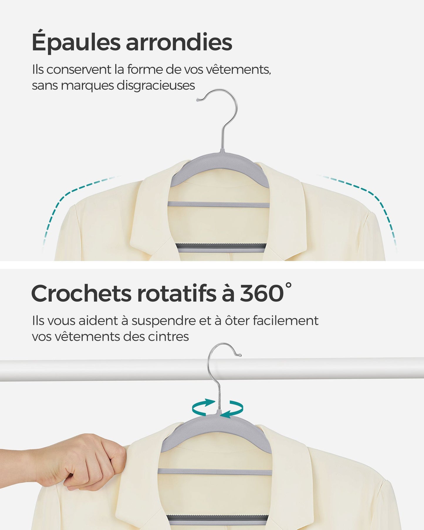 Cintres, 30 pièces, Cintre Pantalon, Longueur 42 cm, Cintre Vetement, Gain de Place, Plastique, Gris, SONGMICS, 4
