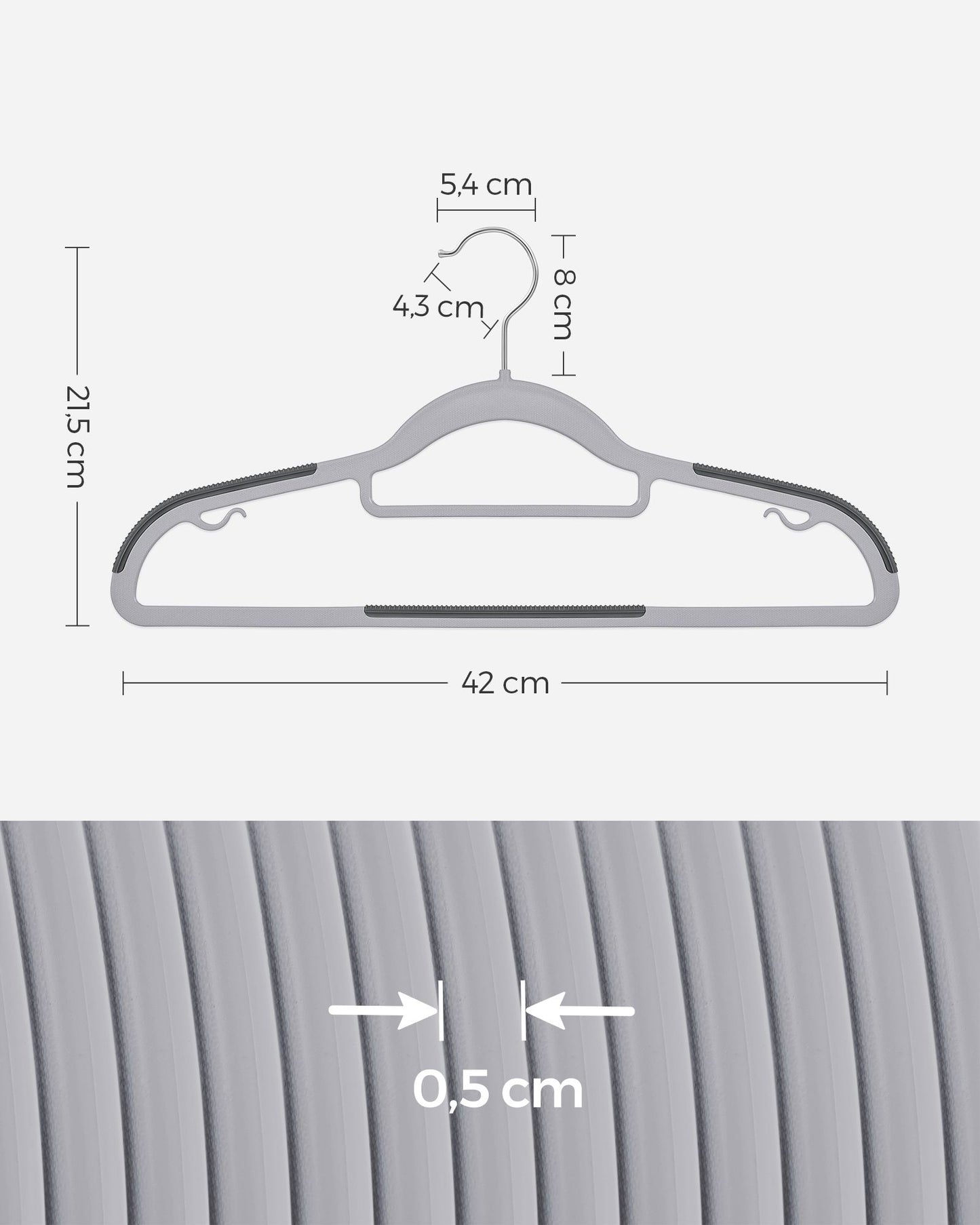 Cintres, 30 pièces, Cintre Pantalon, Longueur 42 cm, Cintre Vetement, Gain de Place, Plastique, Gris, SONGMICS, 6