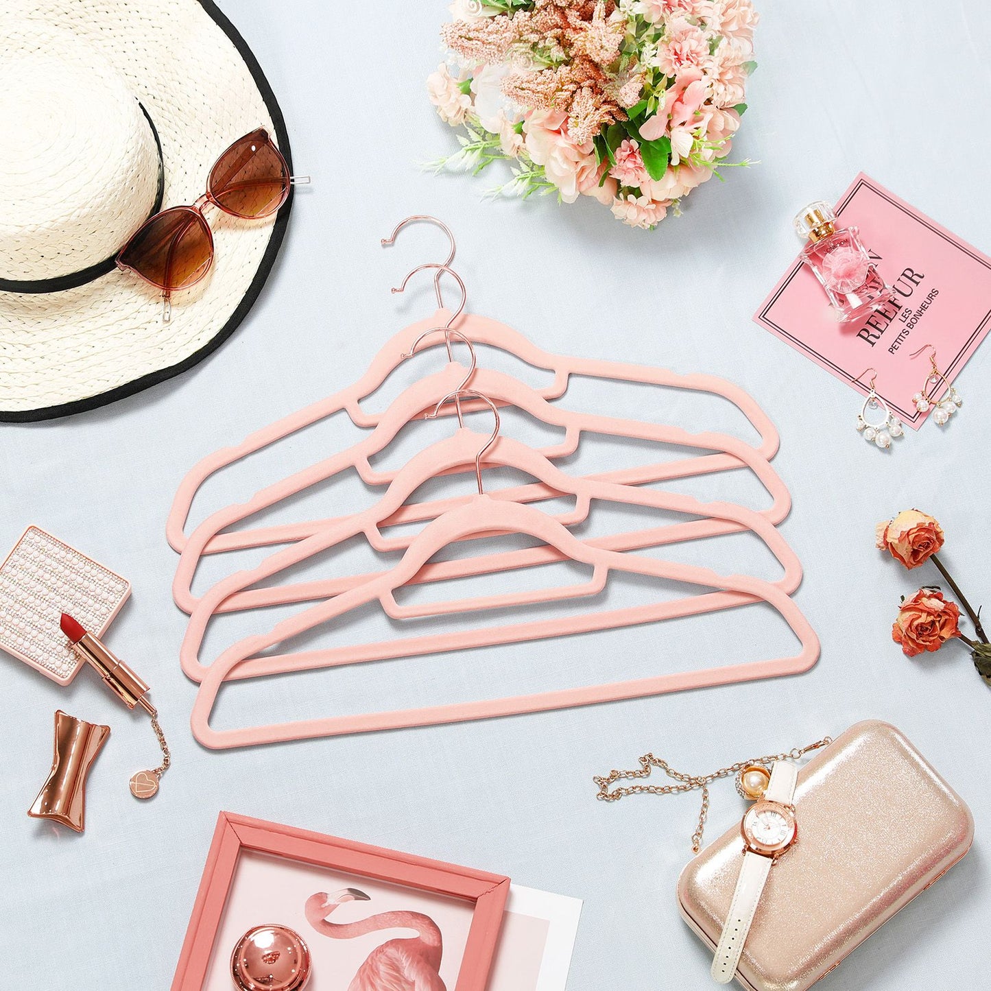 Cintres, Lot de 30, Cintre Pantalon, 43,5 cm, Cintre Velours, Cintre Vetement, Rose Clair et Rose Gold, SONGMICS, 7