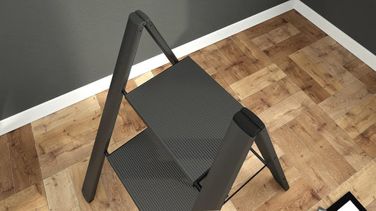 Escabeau 2 Marches, Petit Escabeau Pliable, aluminium, jusqu'à 150 kg antidérapant, Noir, Colombo Leonardo 2 , 2