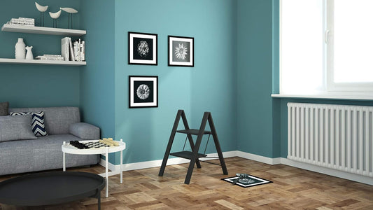 Escabeau 2 Marches, Petit Escabeau Pliable, aluminium, jusqu'à 150 kg antidérapant, Noir, Colombo Leonardo 2 , 3