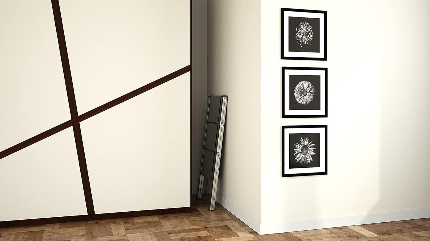 Escabeau 3 marches, Escabeau Pliable, jusqu'à 150 kg de charge, aluminium, Noir, Colombo Leonardo 3 , 4