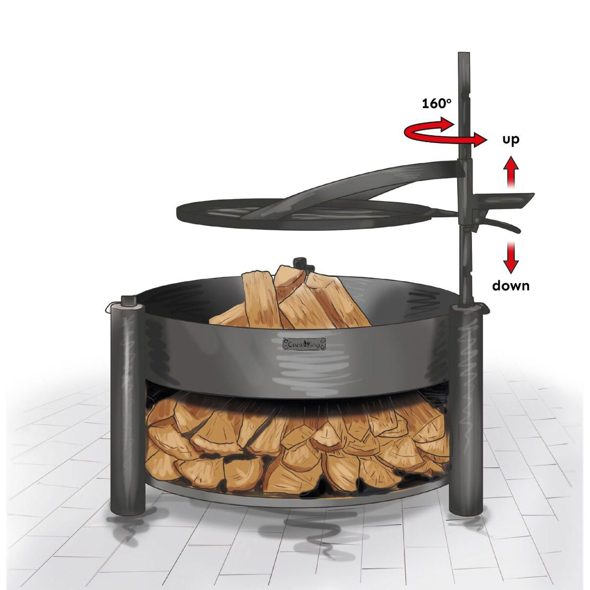 Braséro de jardin avec grille multifonctionnel «MONTANA X» de la grille 60 cm, Cook King, 8