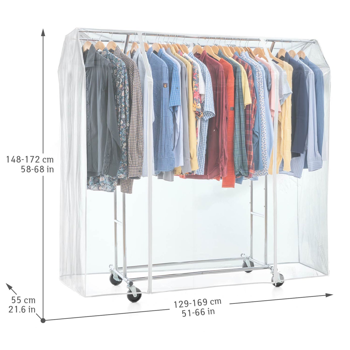 Portant Vêtement Solide avec Housse Imperméable, Charge 110 kg, sur roulettes, 2 tringles, Acier Chromé, Tatkraft Denver & Safe, 2
