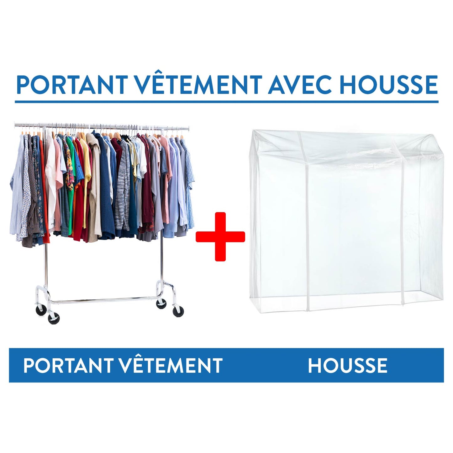 Portant Vêtement Solide, avec Housse Imperméable, sur Roulettes, Charge 130 kg, Réglable, Acier Chromé, Tatkraft Didrik & Schild, 3